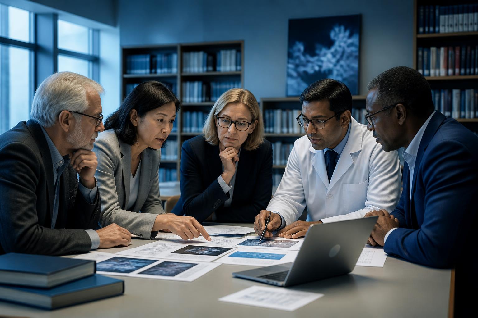 Senior scientists conducting a structured peer review