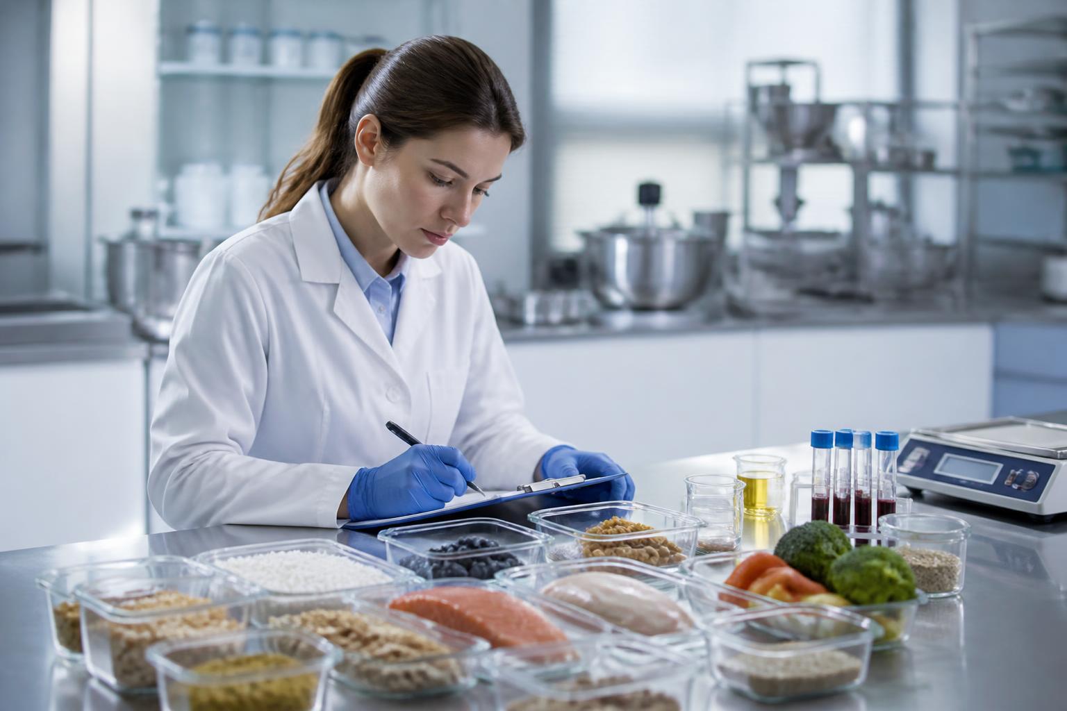 Clinical nutrition scientist analysing standardised food samples