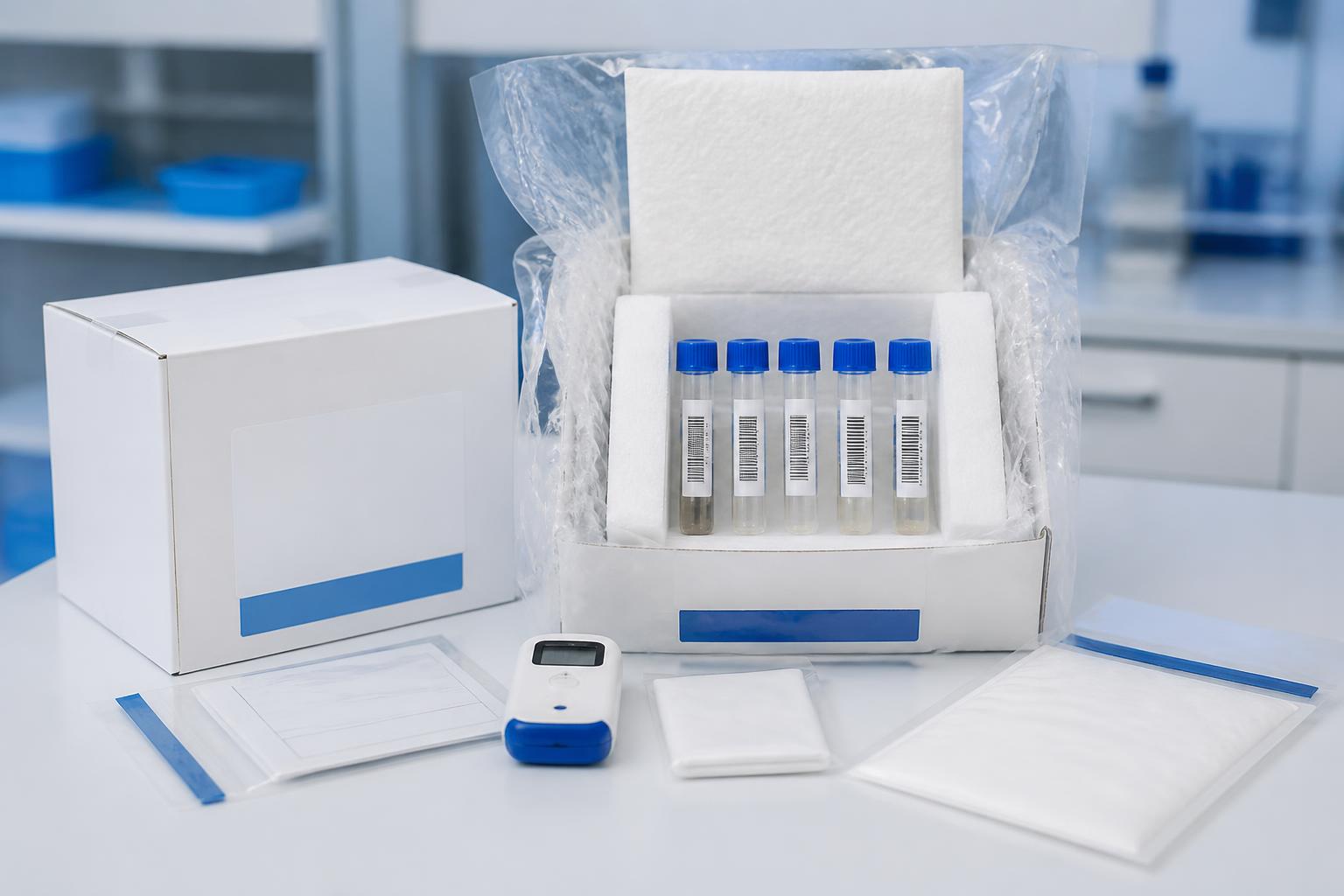 Clinical specimen transport kit with barcoded tubes