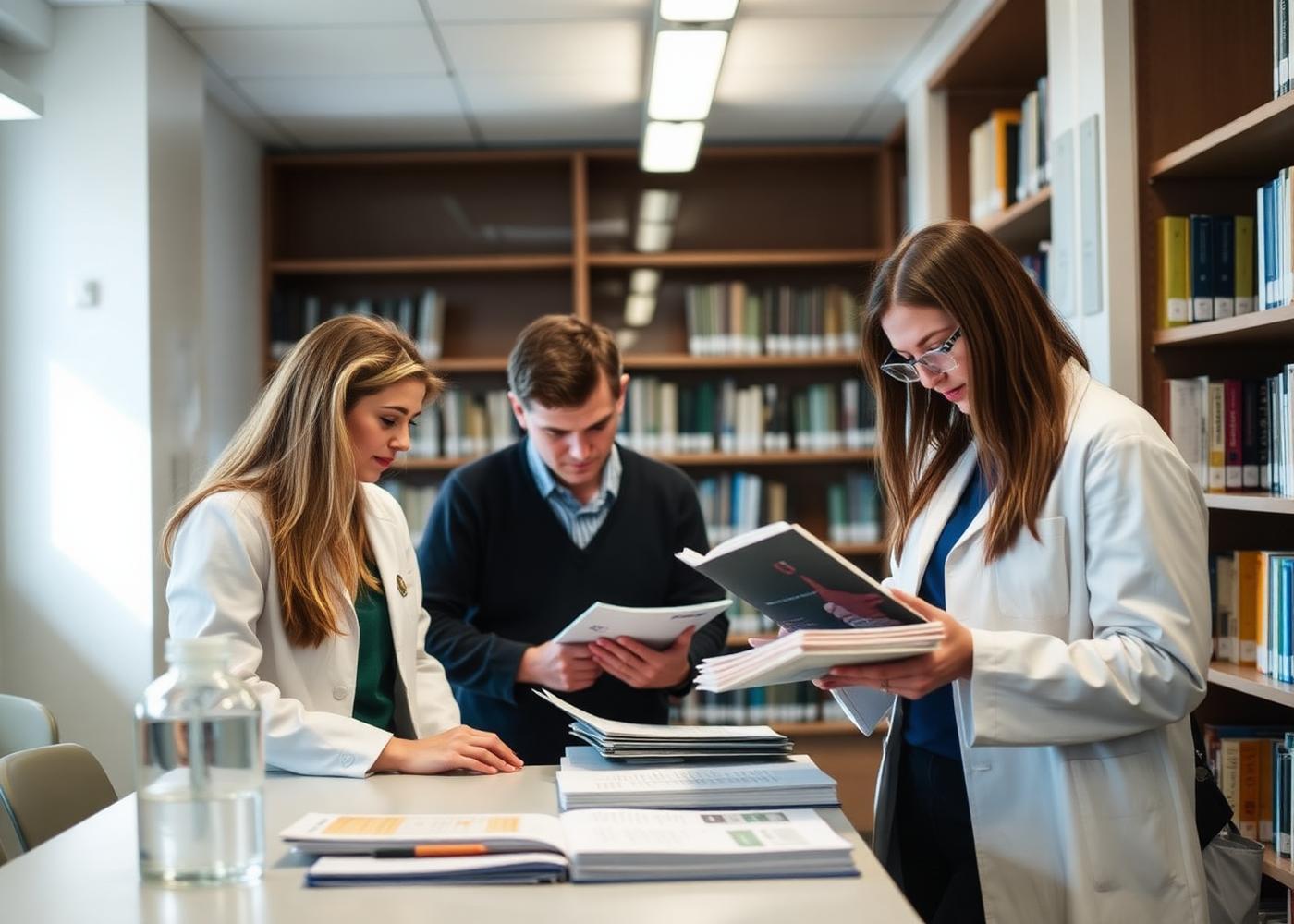 Researchers reviewing scientific publications