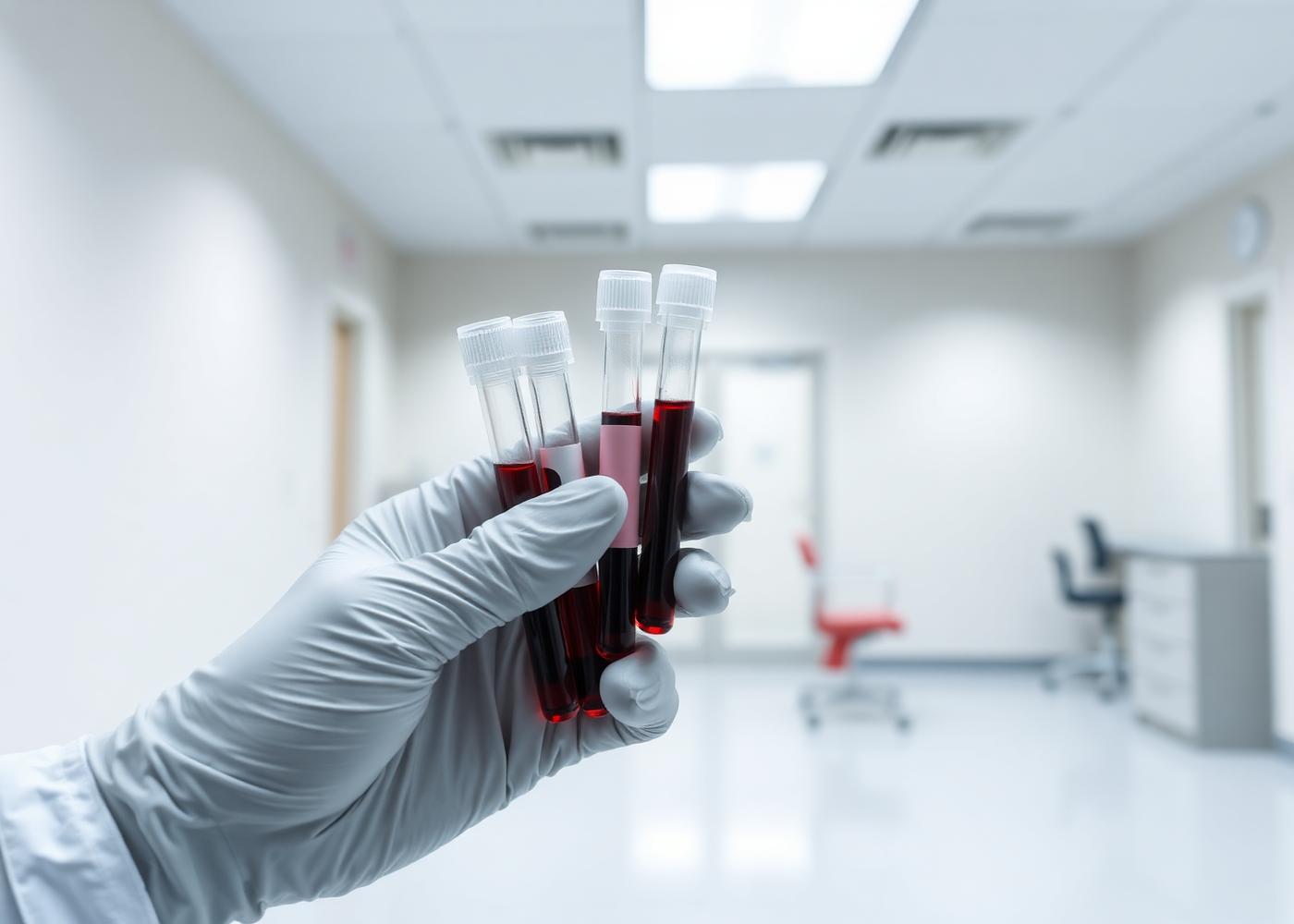 Clinical sample tubes handled by a gloved laboratory professional
