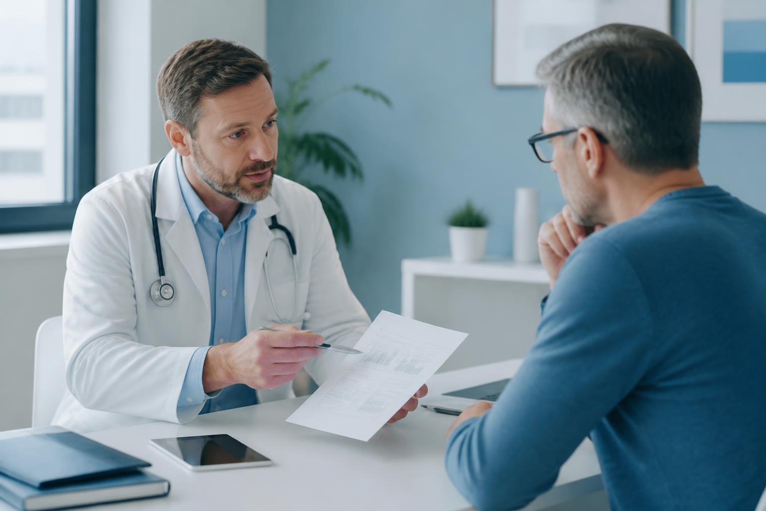Doctor discussing a scientific report with a patient